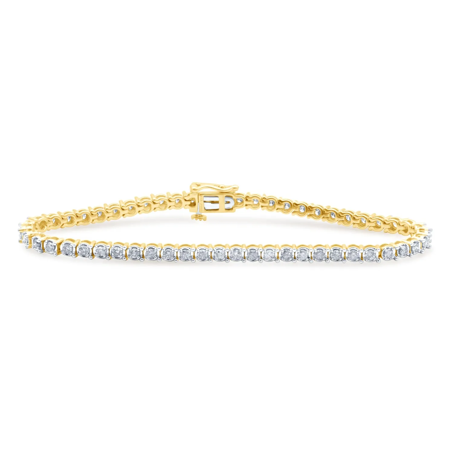 Jewelili 10K Yellow Gold With 2.0 Cttw Natural White Diamonds Tennis Bracelet