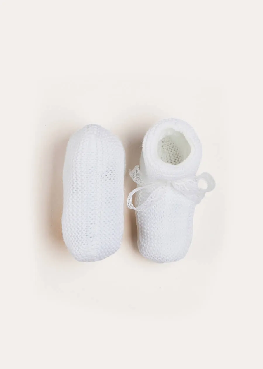 Lace Detail Knitted Booties in White