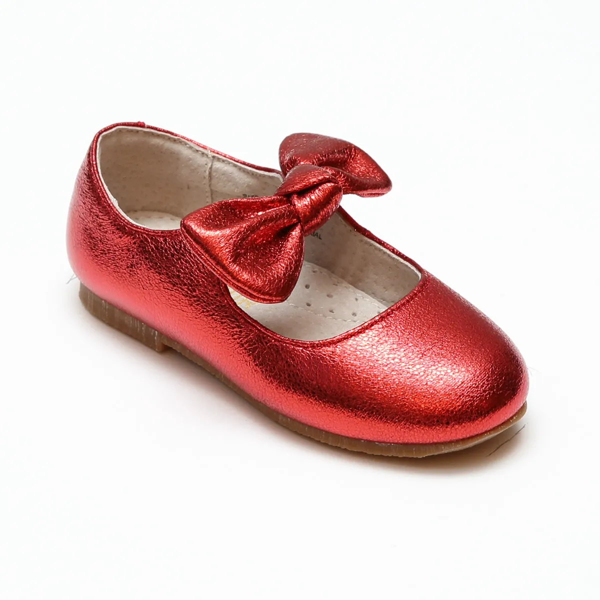 L'Amour Girls Celia Crinkled Metallic Bow Flats