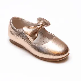 L'Amour Girls Celia Crinkled Metallic Bow Flats