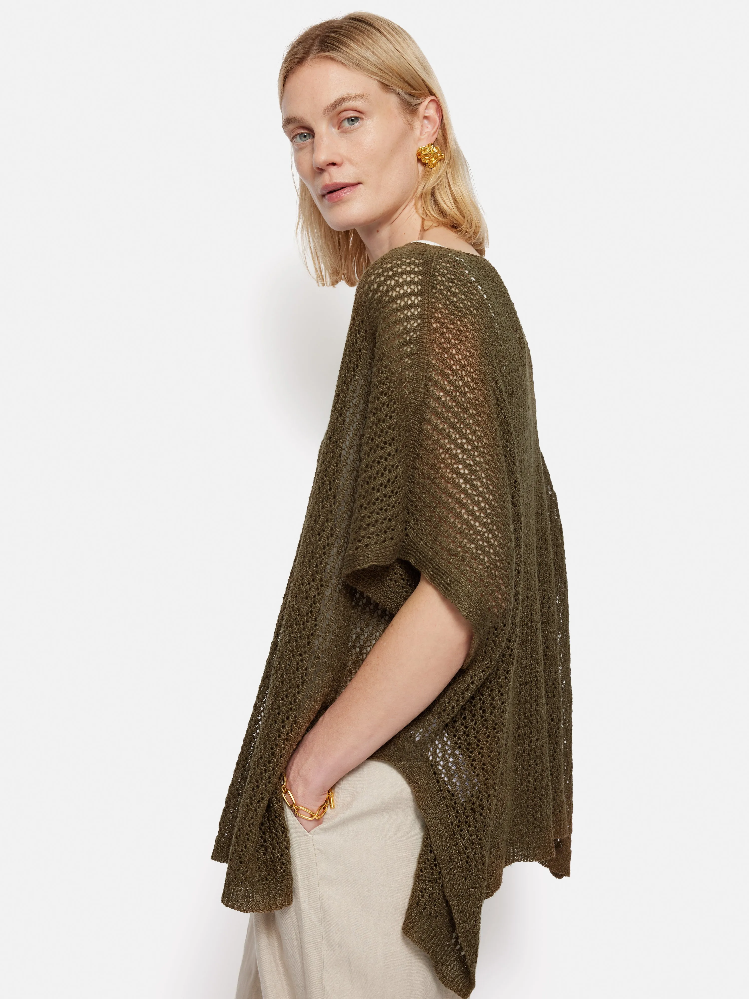 Linen Poncho | Khaki