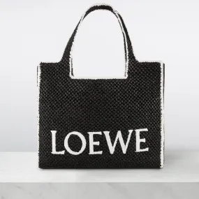 LOEWE Logo Font Large Raffia Tote - Black