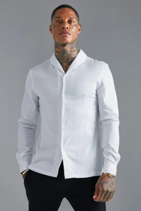 Long Sleeve Slim Shawl Collar Sateen Shirt