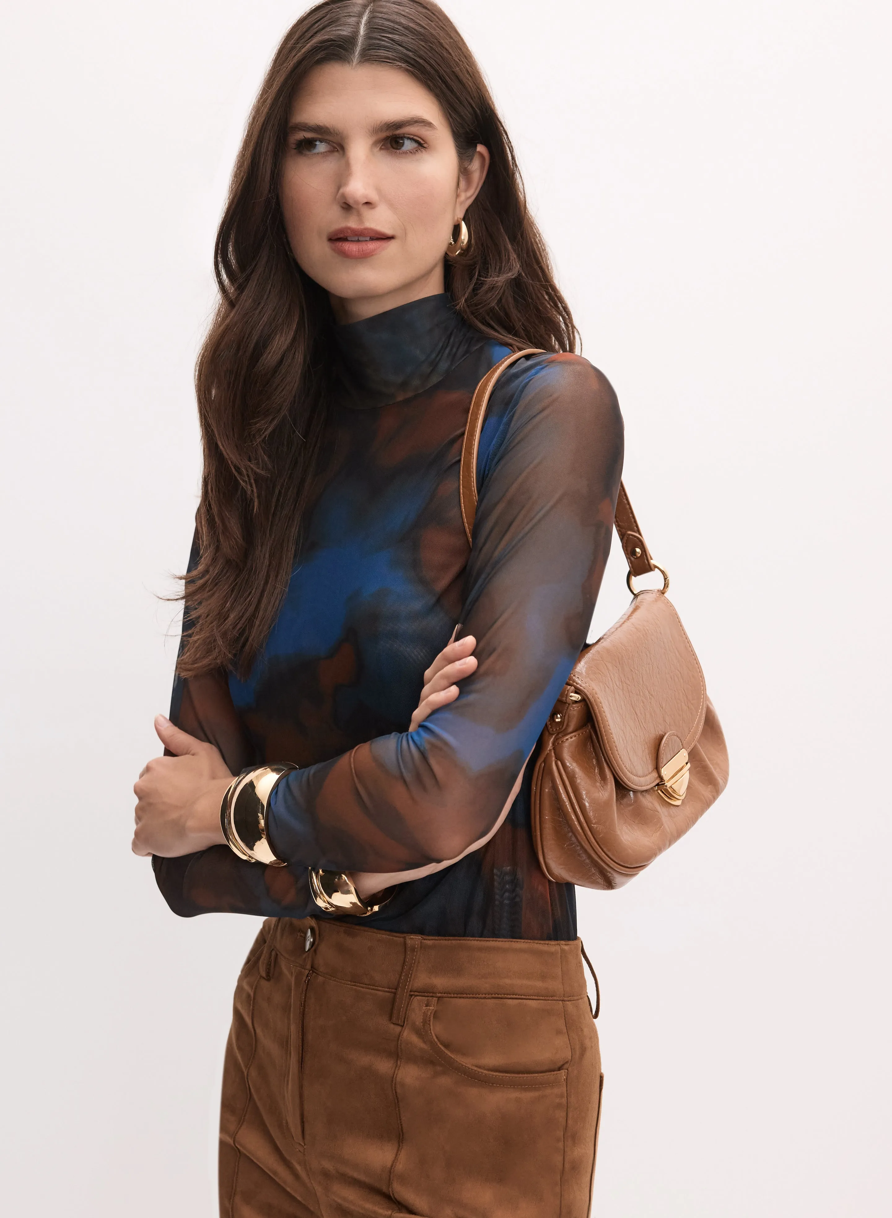 Marbled Mesh Turtleneck Top