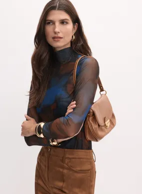 Marbled Mesh Turtleneck Top