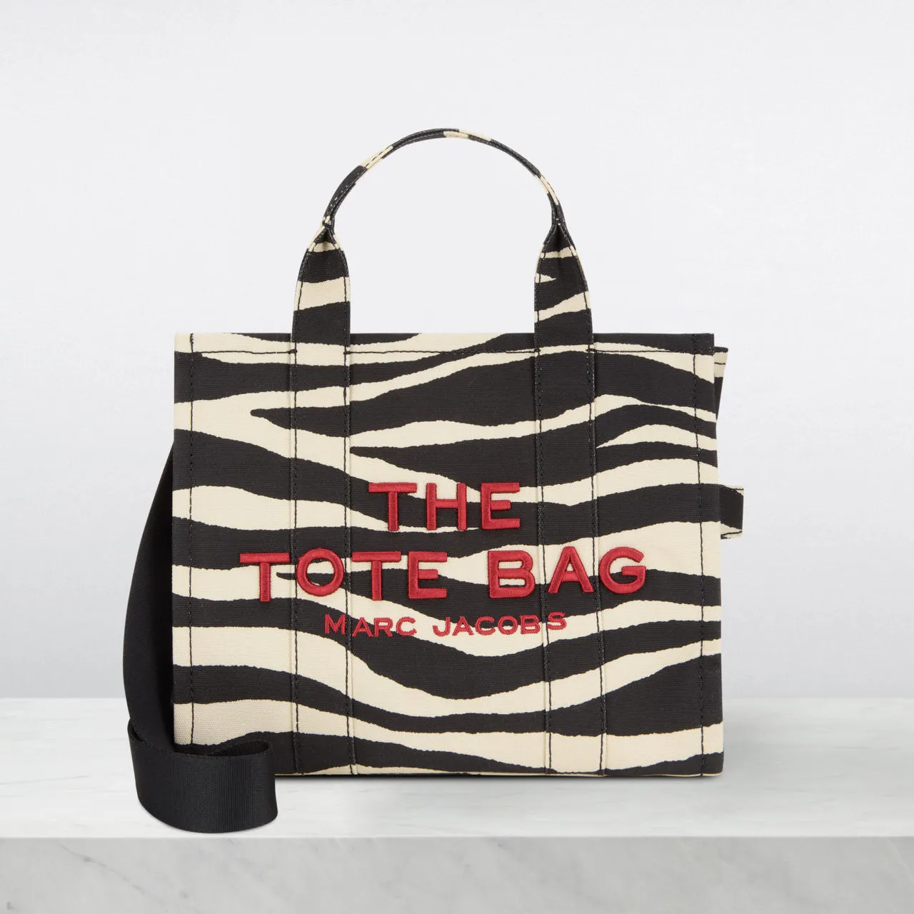 MARC JACOBS The Zebra Canvas Medium Tote Bag - Black White