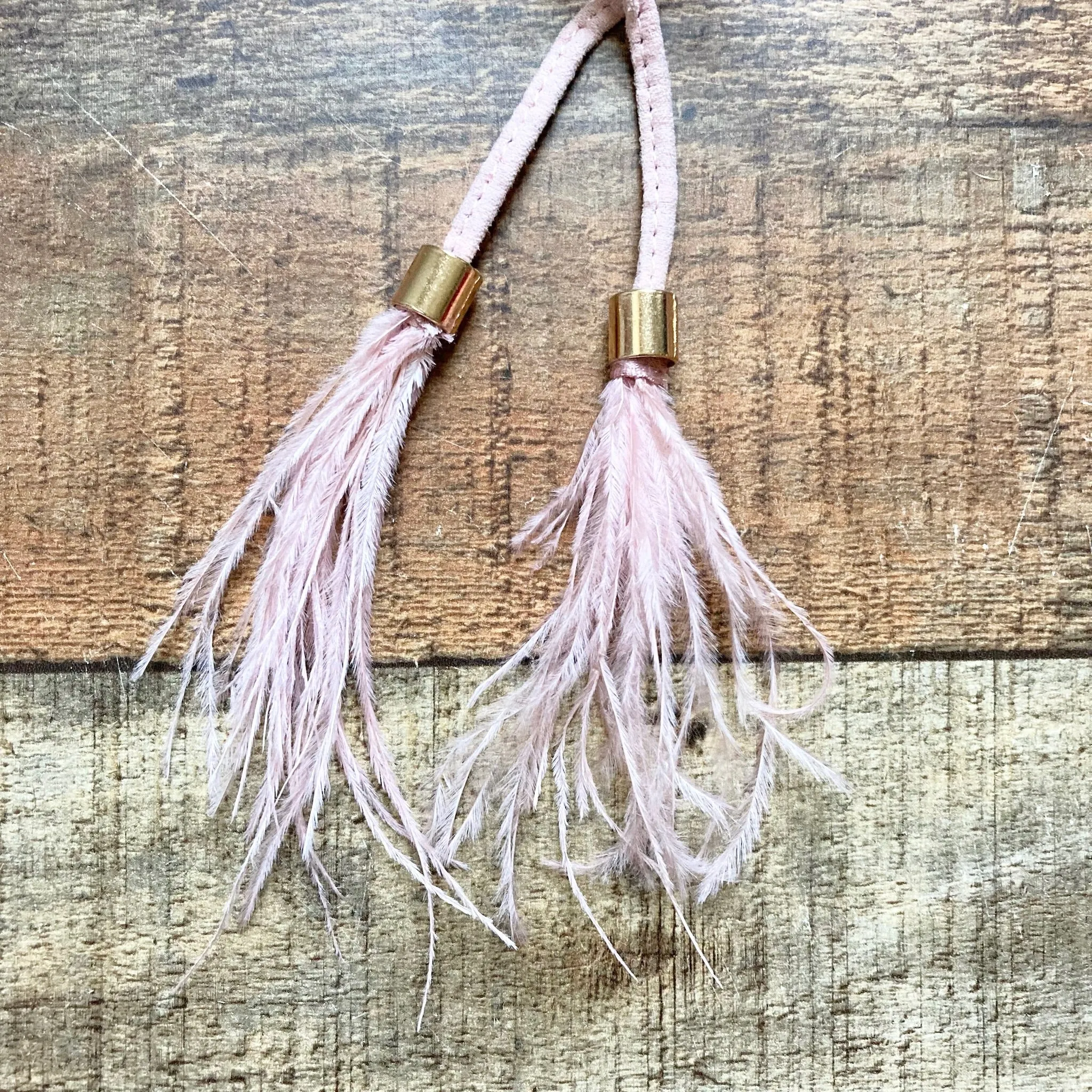 Mata Light Pink Suede Rhinestone Straps Ankle Tie with Feather Tassel Stilettos- Size 8 (Great Condition)