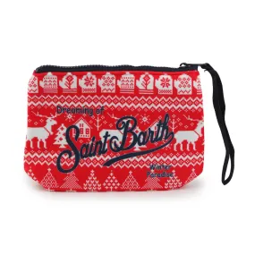 Mc2 Saint Barth Red And White Aline Nordic Dear Santa Clutch Bag