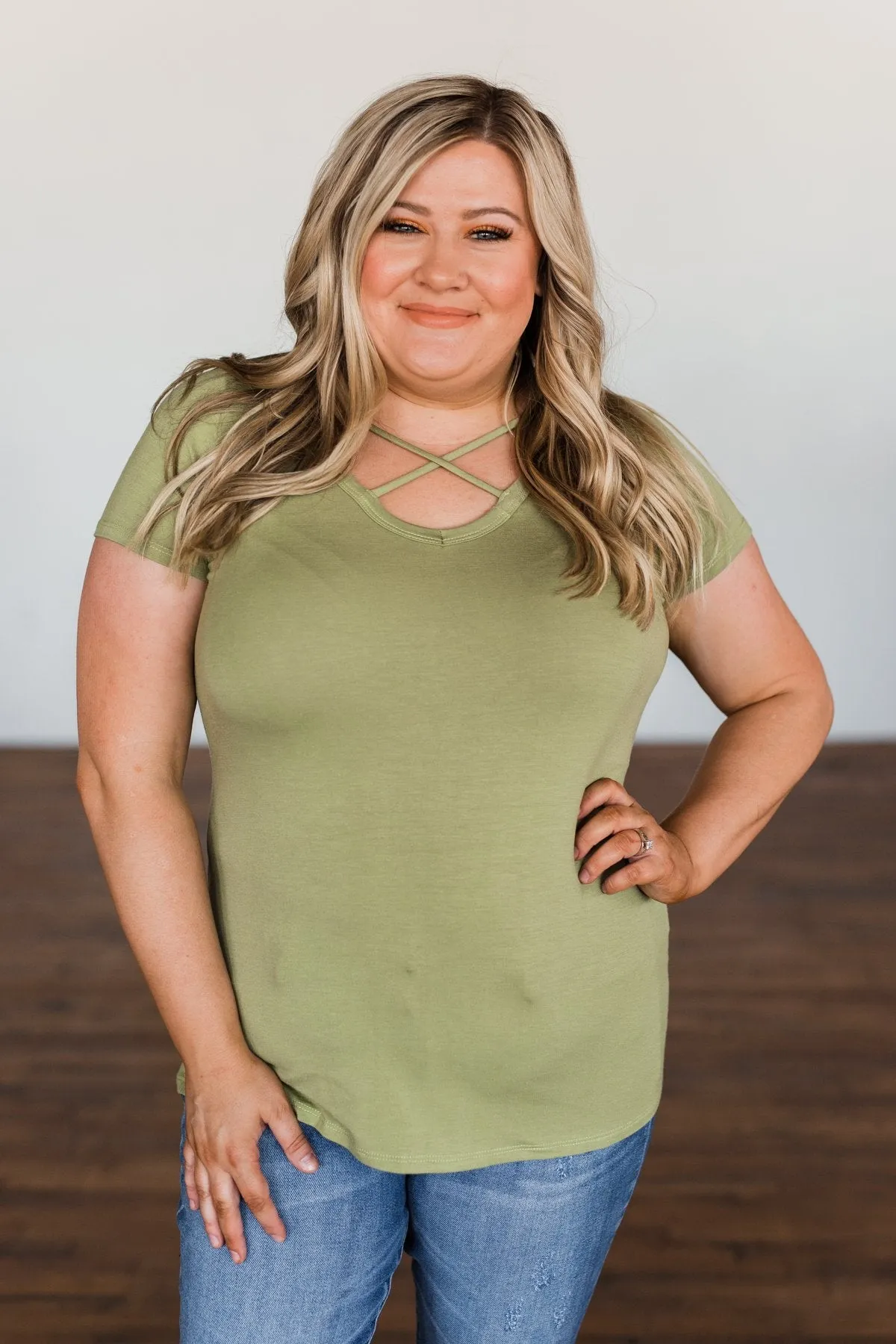 Meet Me Here Short Sleeve Top- Moss Green