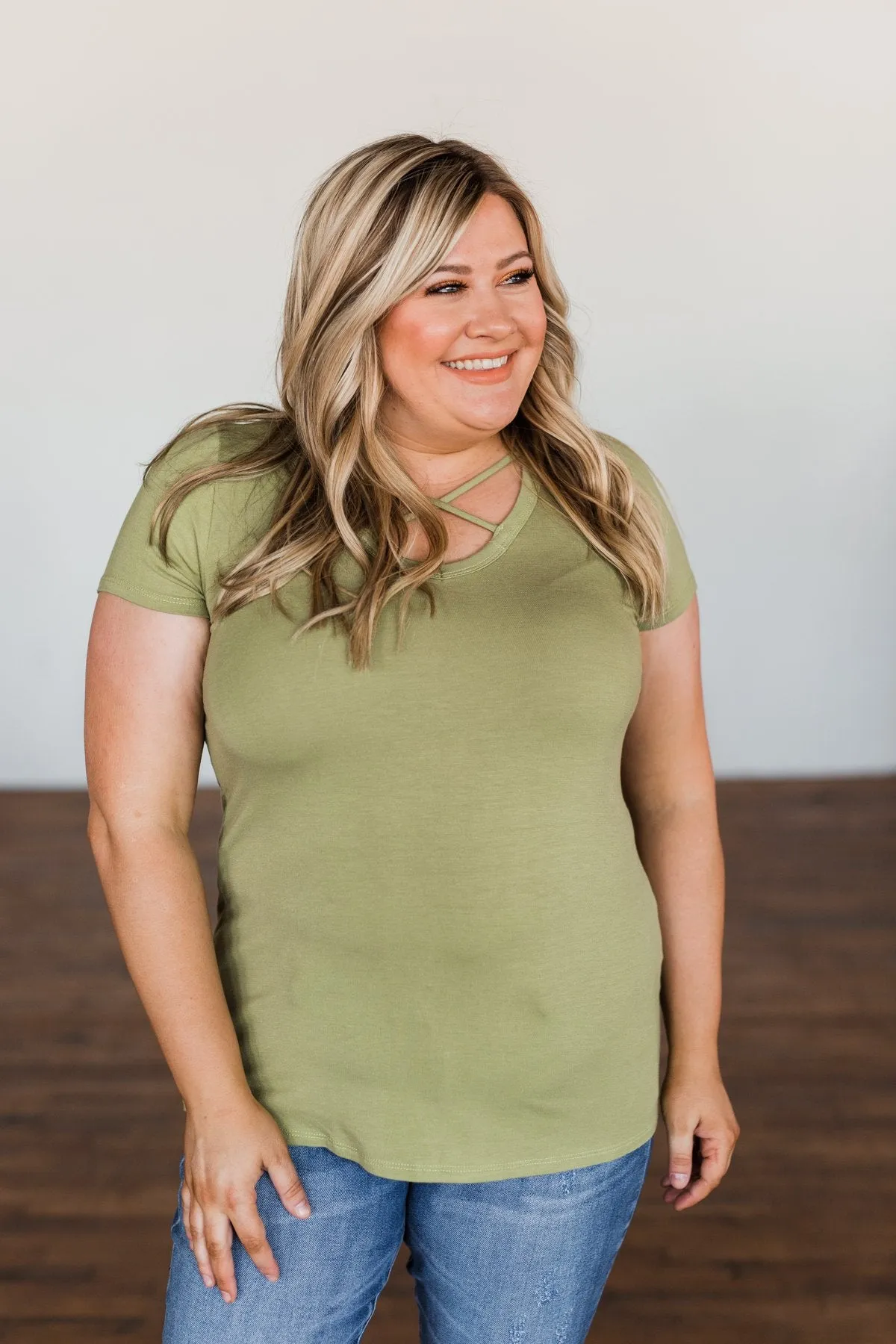 Meet Me Here Short Sleeve Top- Moss Green