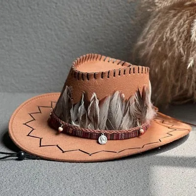 Men and Women Western Feather Decor Wide Brim Cowboy Jazz Hat