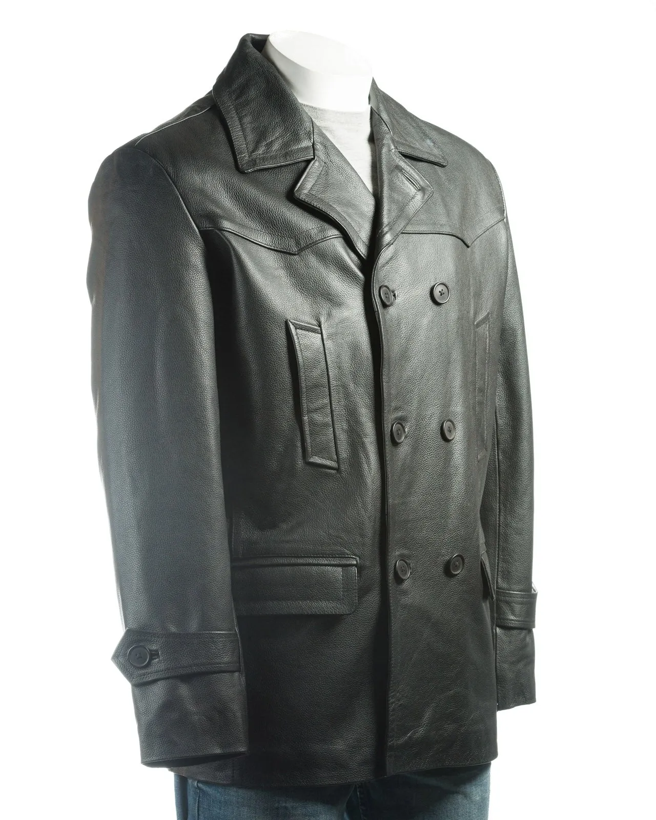 Men's Black Cow Hide Peacoat