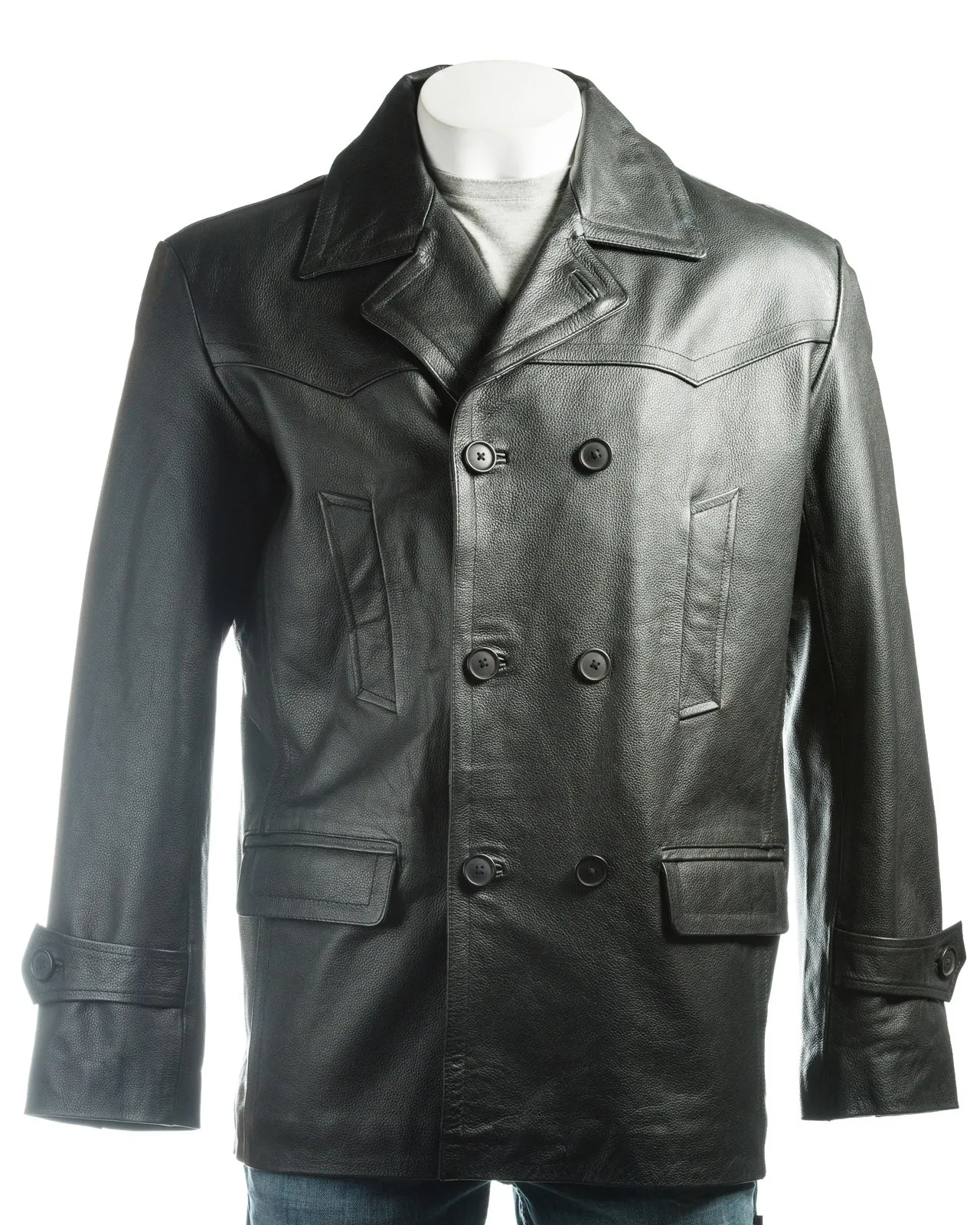 Men's Black Cow Hide Peacoat