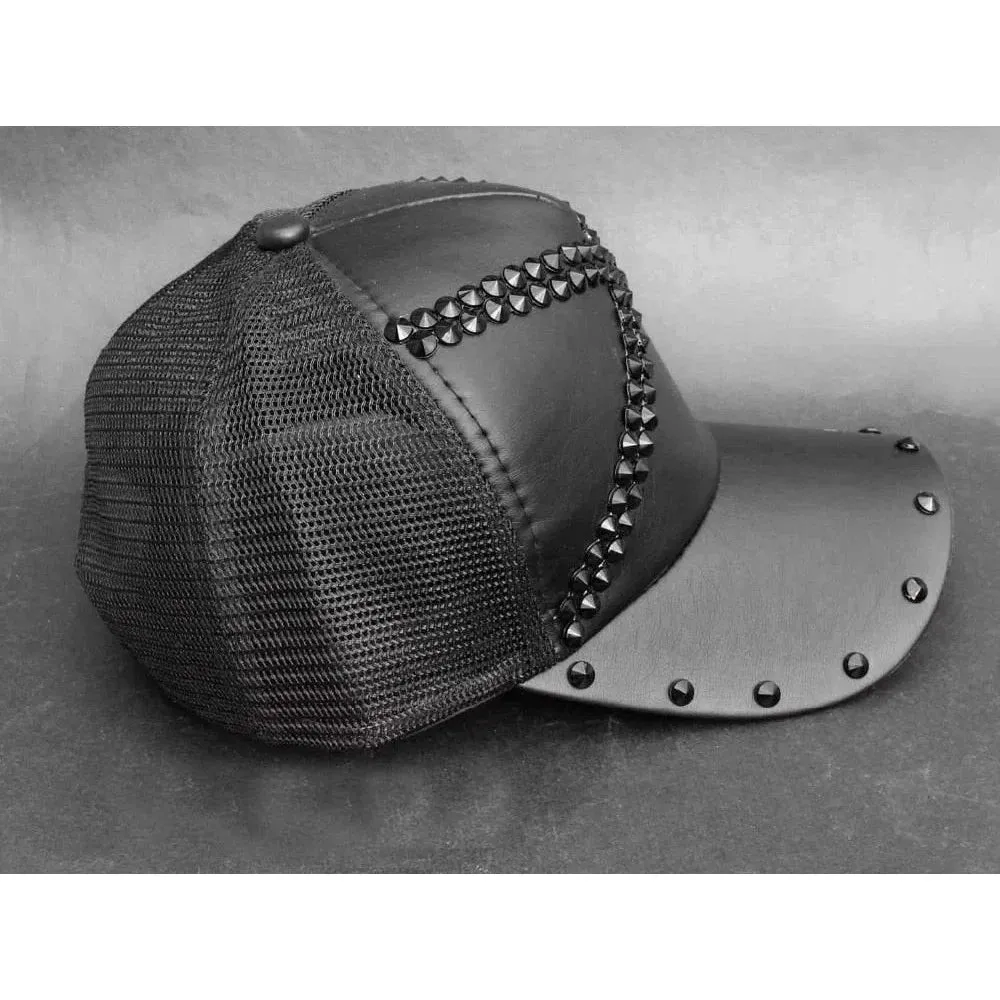 Men's Geometric Pattern Synthetic Leather Studded Biker Baseball Hat