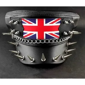 Men's Punk Rock Flag Long Spike Genuine Leather Biker Military Hat