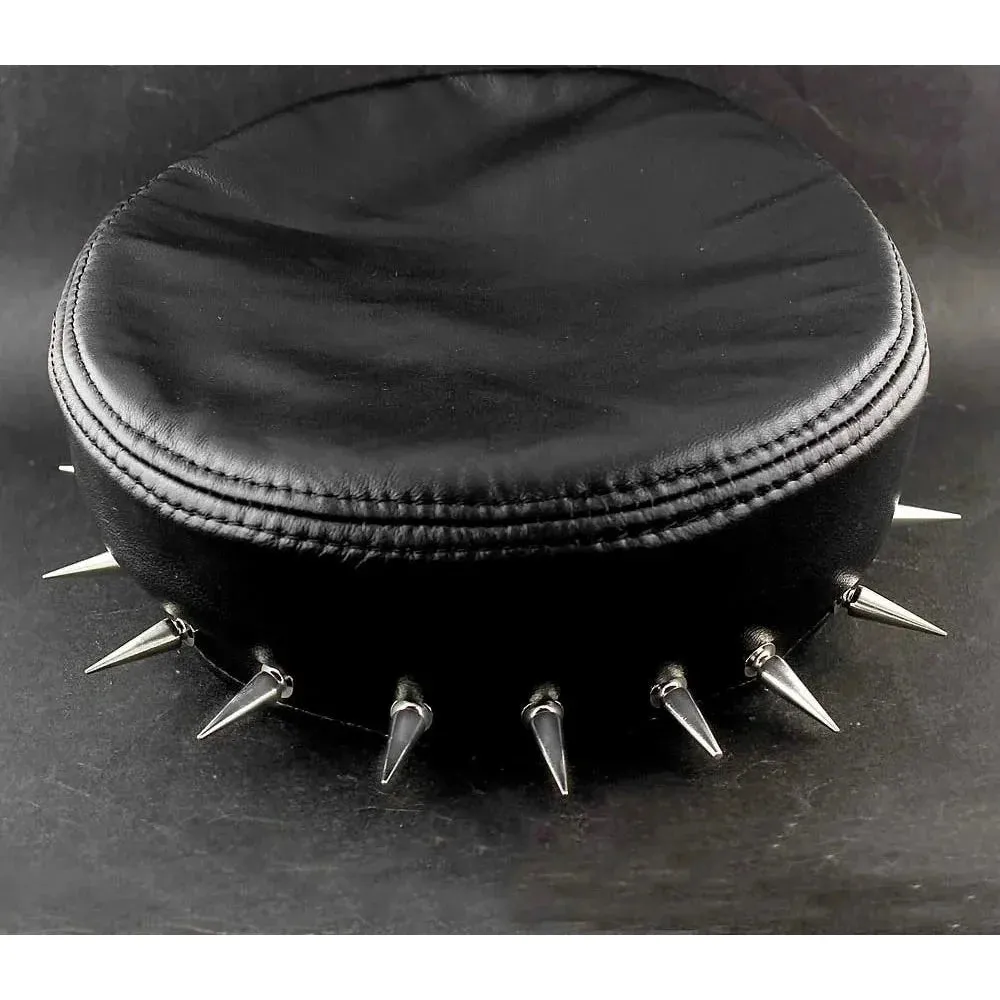 Men's Punk Rock Flag Long Spike Genuine Leather Biker Military Hat