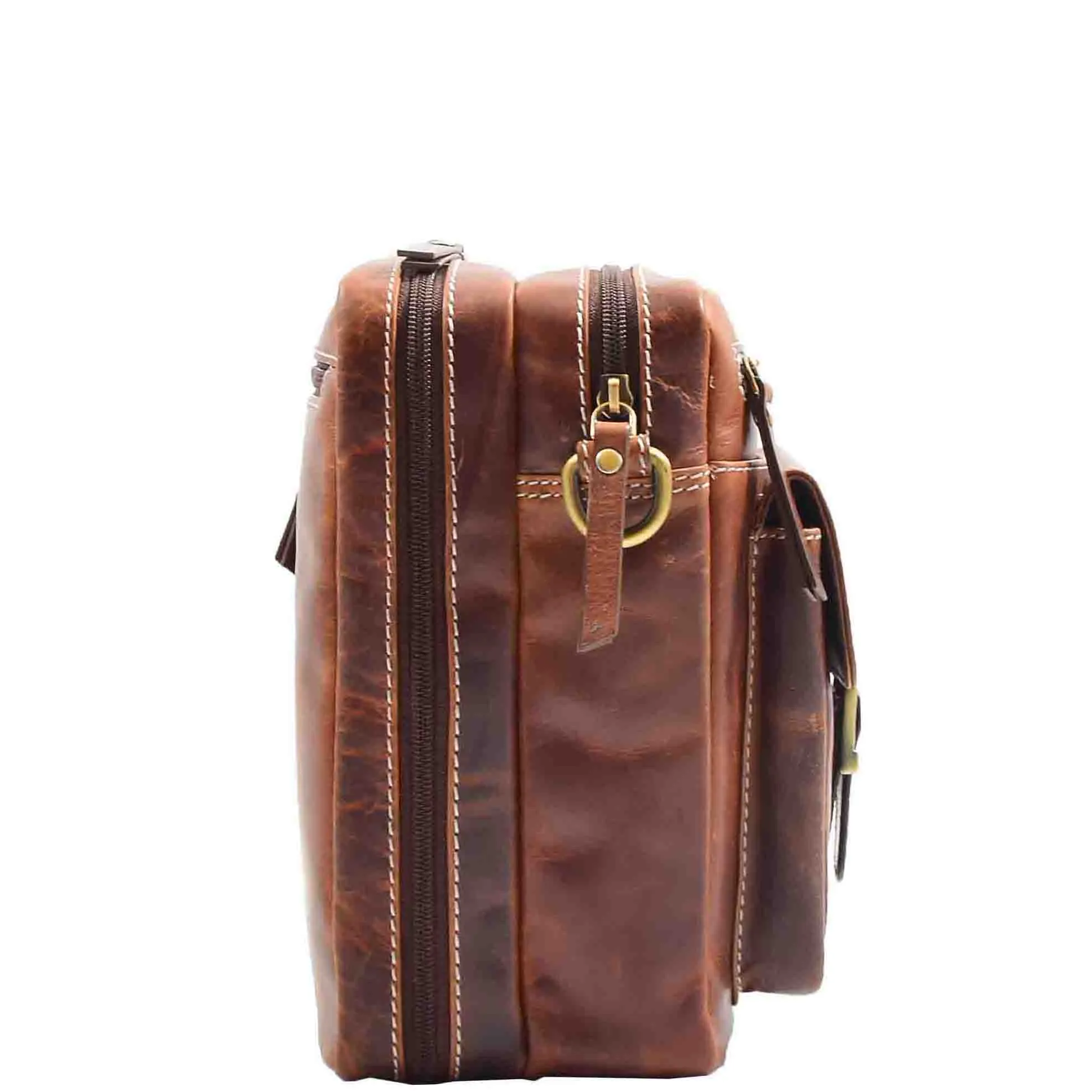 Mens Real Leather Cross Body Messenger Bag TRENTON Brown