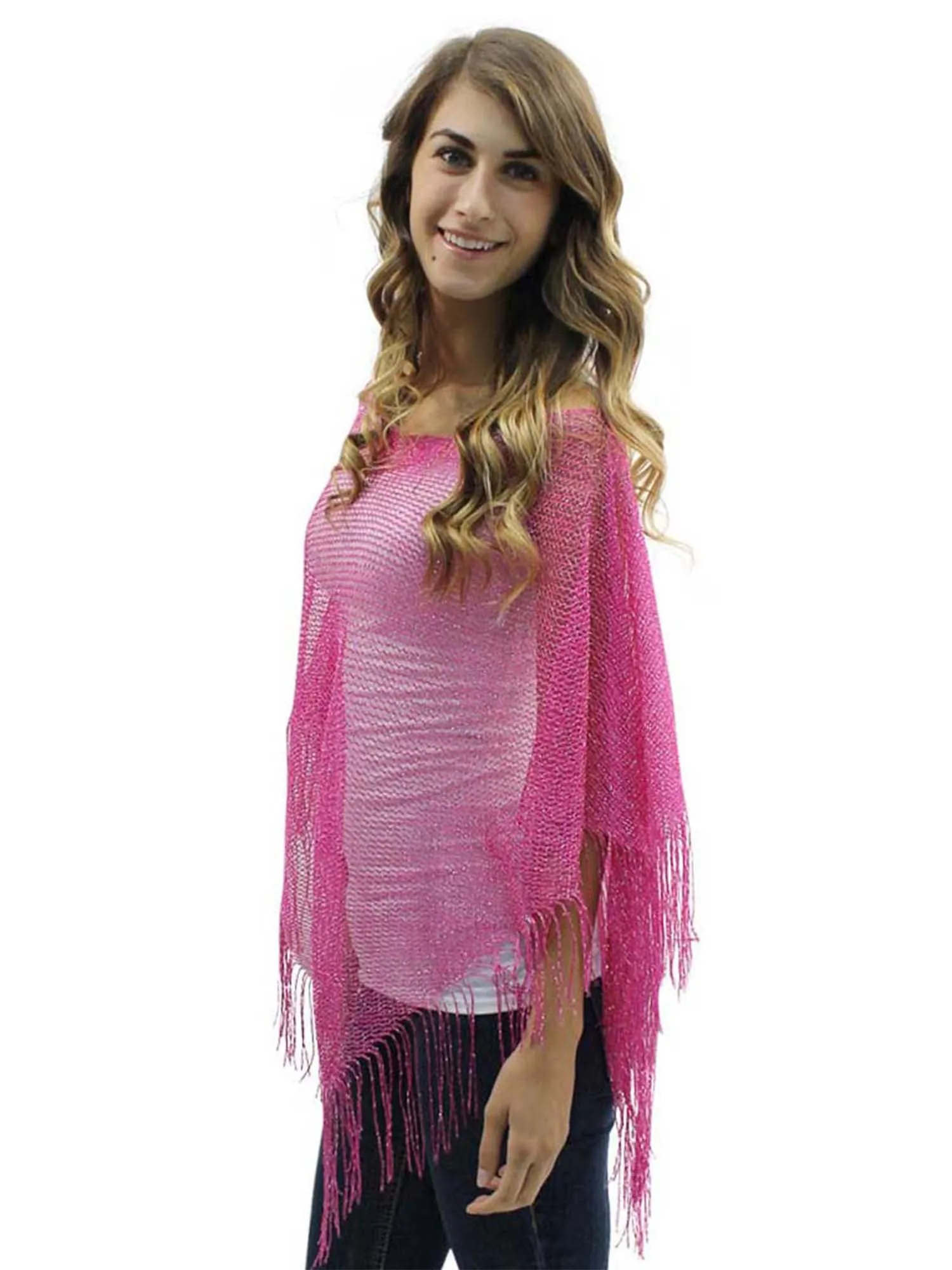 Metallic Mesh Poncho Shawl