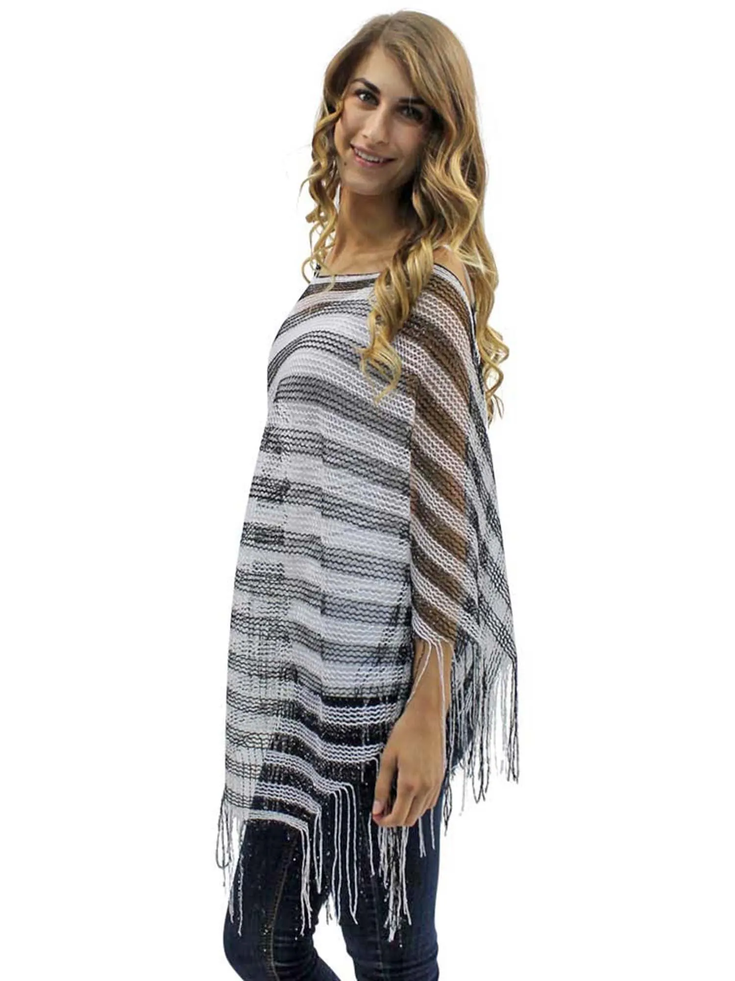 Metallic Mesh Poncho Shawl