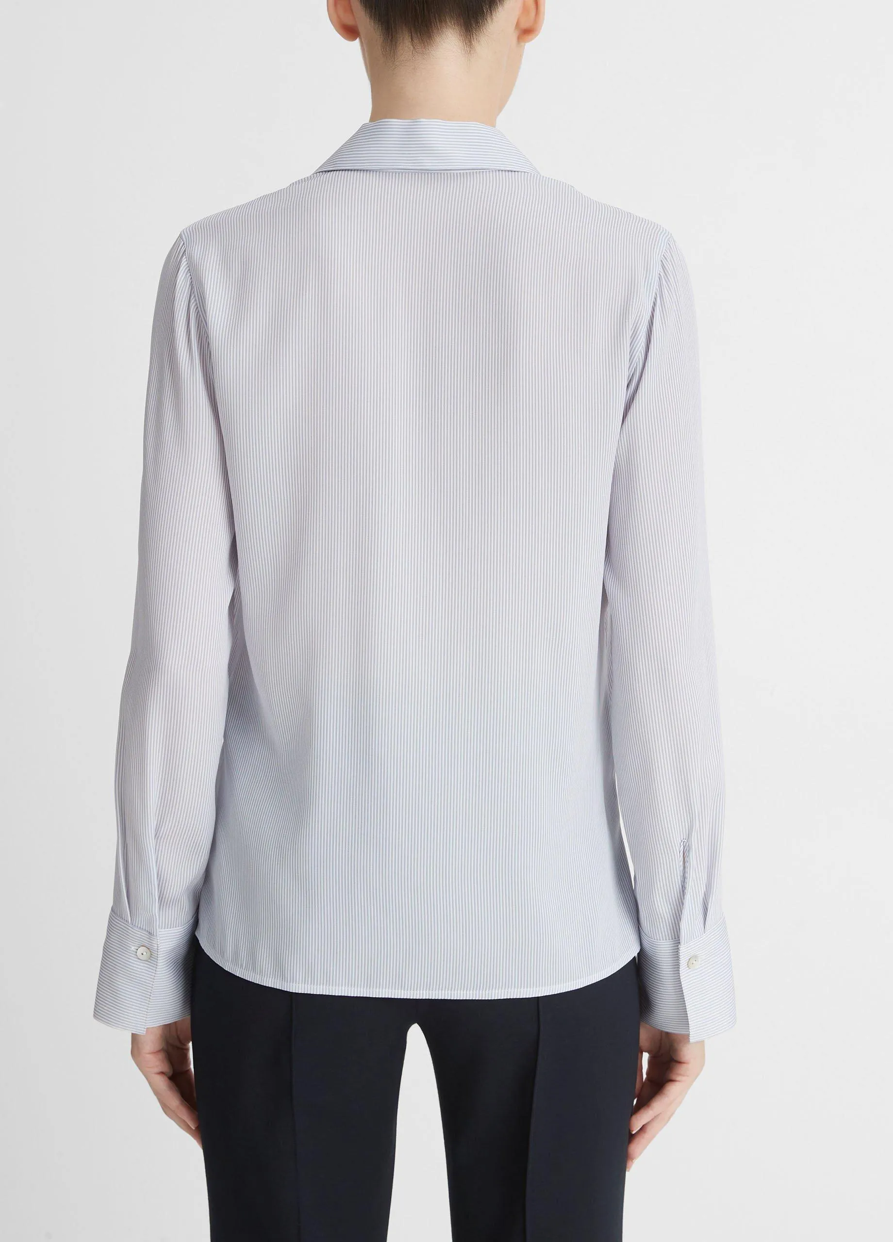 Micro-Stripe Stretch-Silk Pullover Blouse