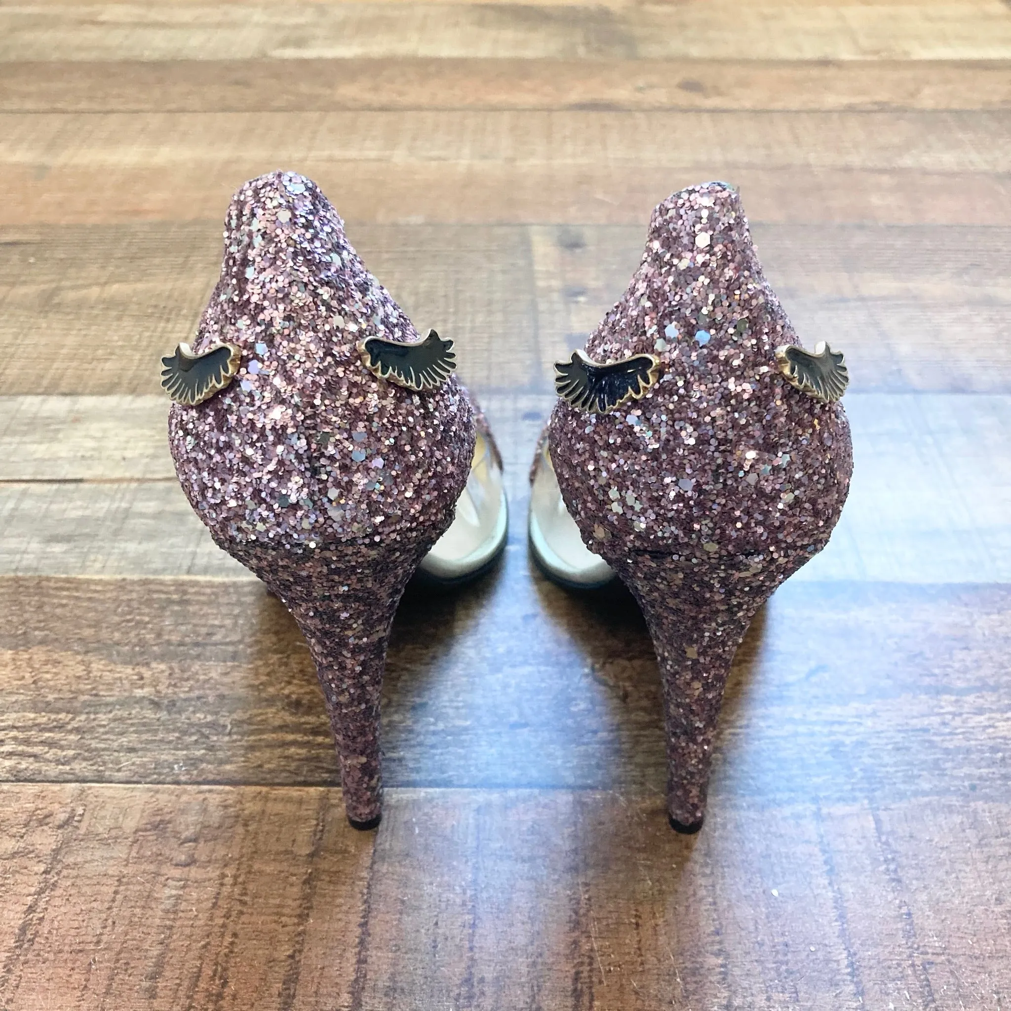 Mink x Too Faced Pink Glitter/Clear with Eyelash Detail Stilettos- Size 40 (Brand New Condition)