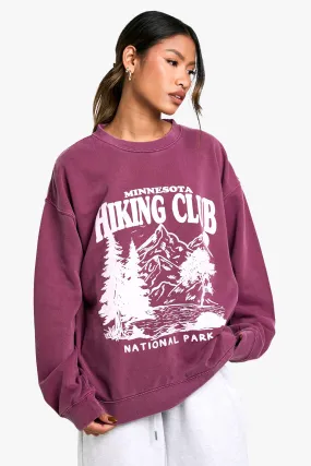 Minnesota Hiking Club Slogan Overdyed Oversized Sweatshirt