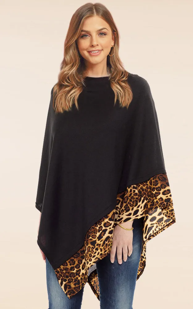 MS0089 All Year Round Leopard Trim Poncho