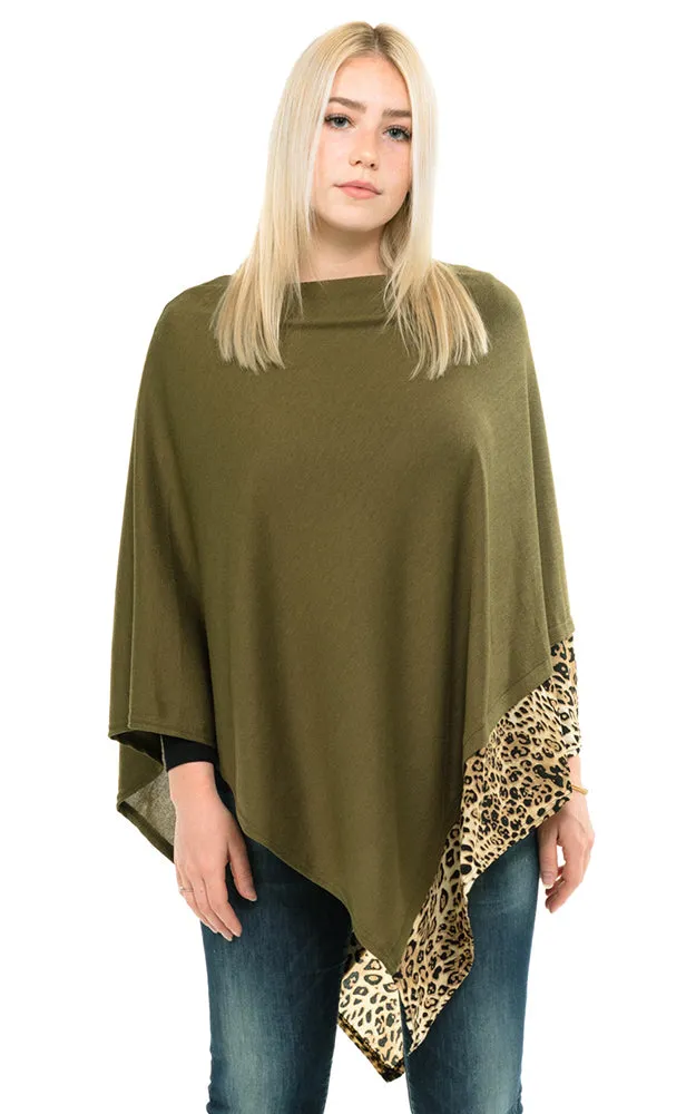 MS0089 All Year Round Leopard Trim Poncho