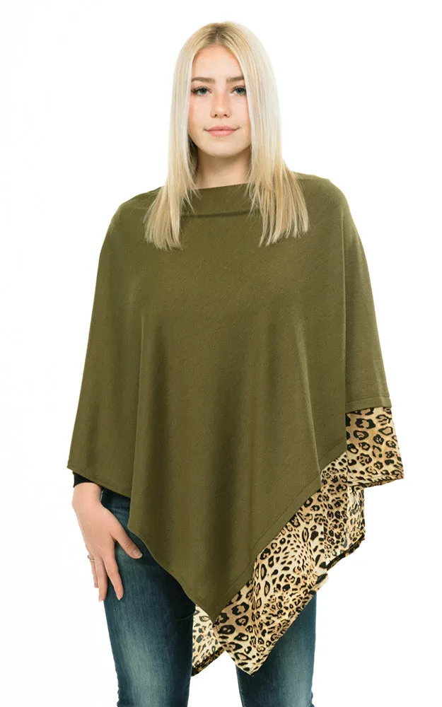 MS0089 All Year Round Leopard Trim Poncho