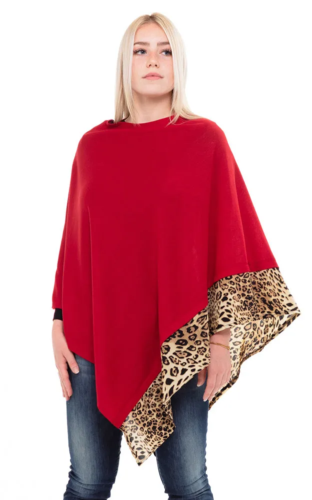 MS0089 All Year Round Leopard Trim Poncho