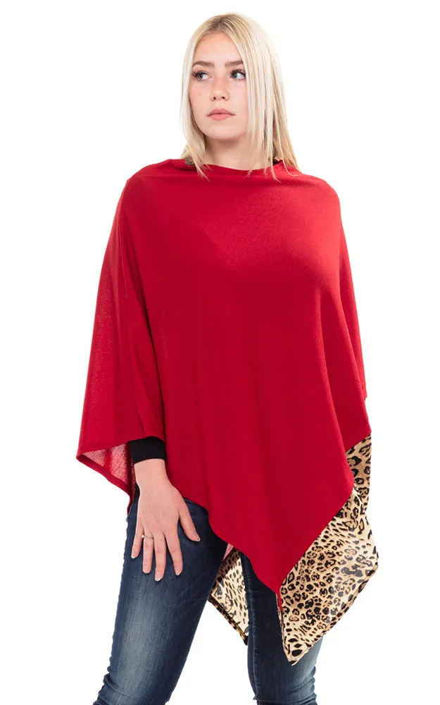 MS0089 All Year Round Leopard Trim Poncho