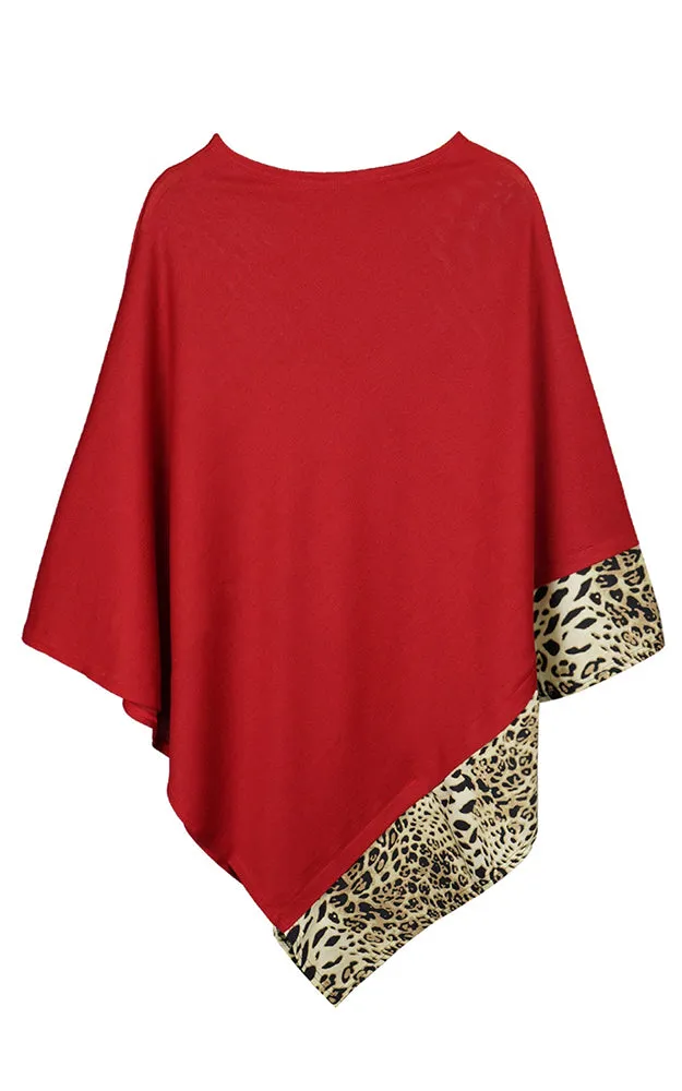 MS0089 All Year Round Leopard Trim Poncho