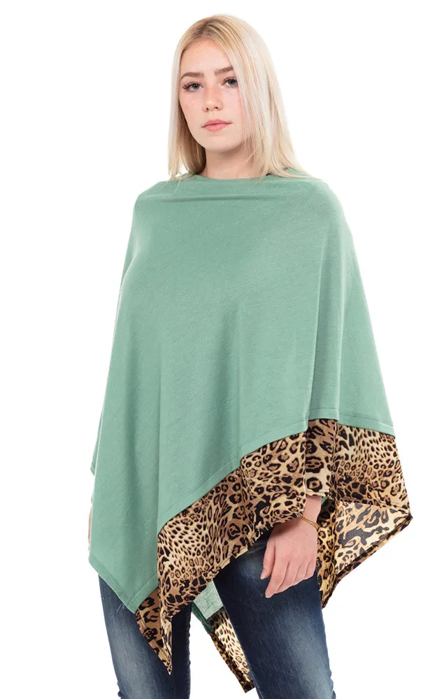 MS0089 All Year Round Leopard Trim Poncho