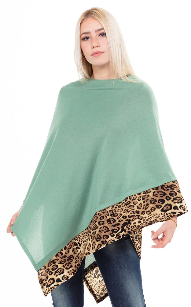 MS0089 All Year Round Leopard Trim Poncho