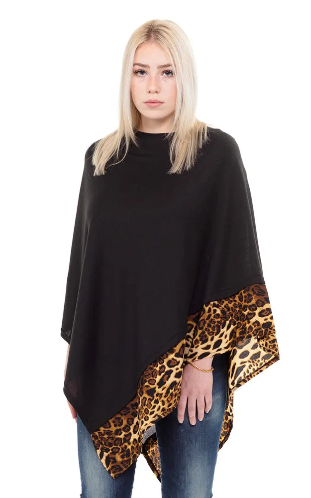 MS0089 All Year Round Leopard Trim Poncho