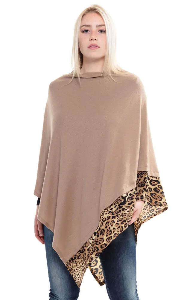 MS0089 All Year Round Leopard Trim Poncho