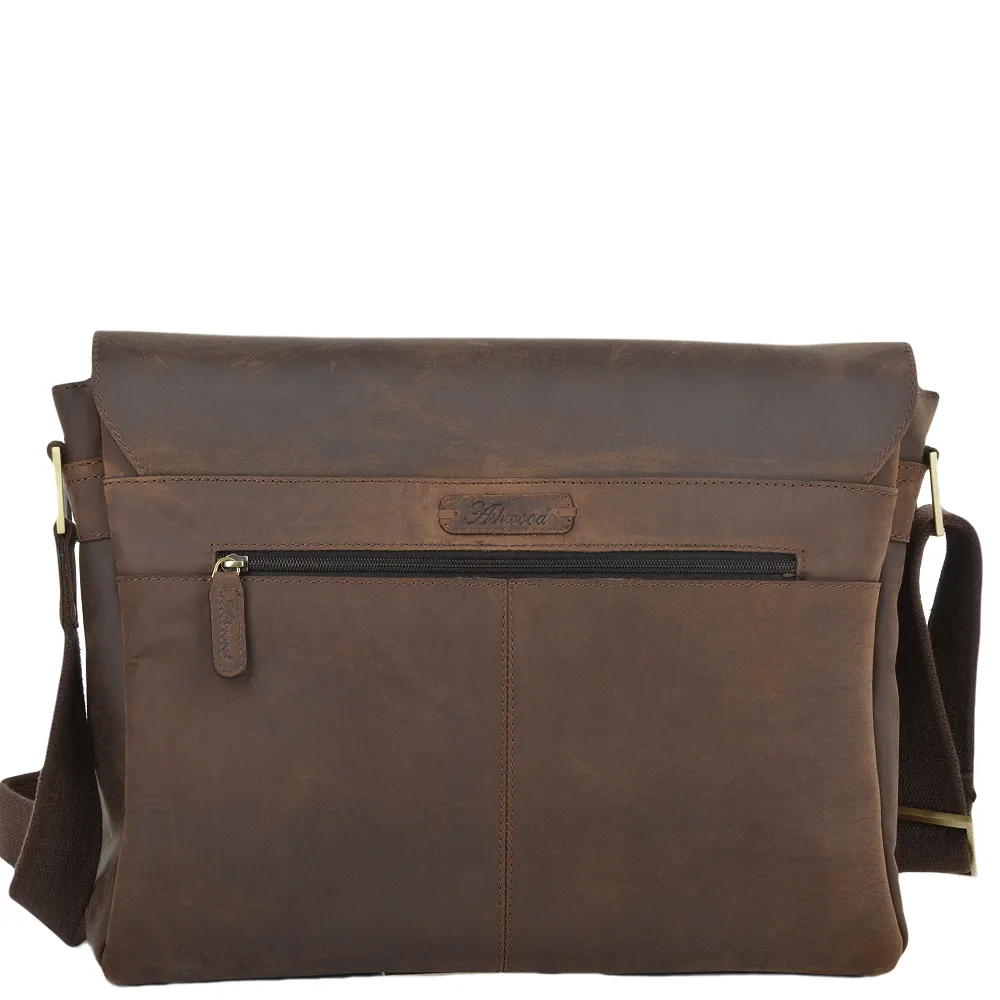 Mud Brown Leather Laptop Messenger Flap-Over Bag