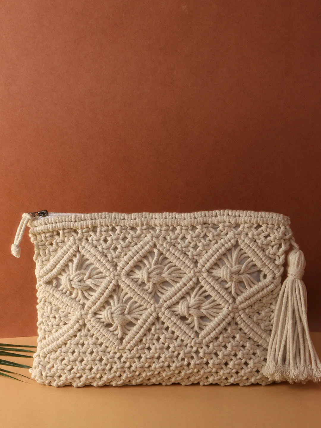 Natural Crochet Zip Top Clutch