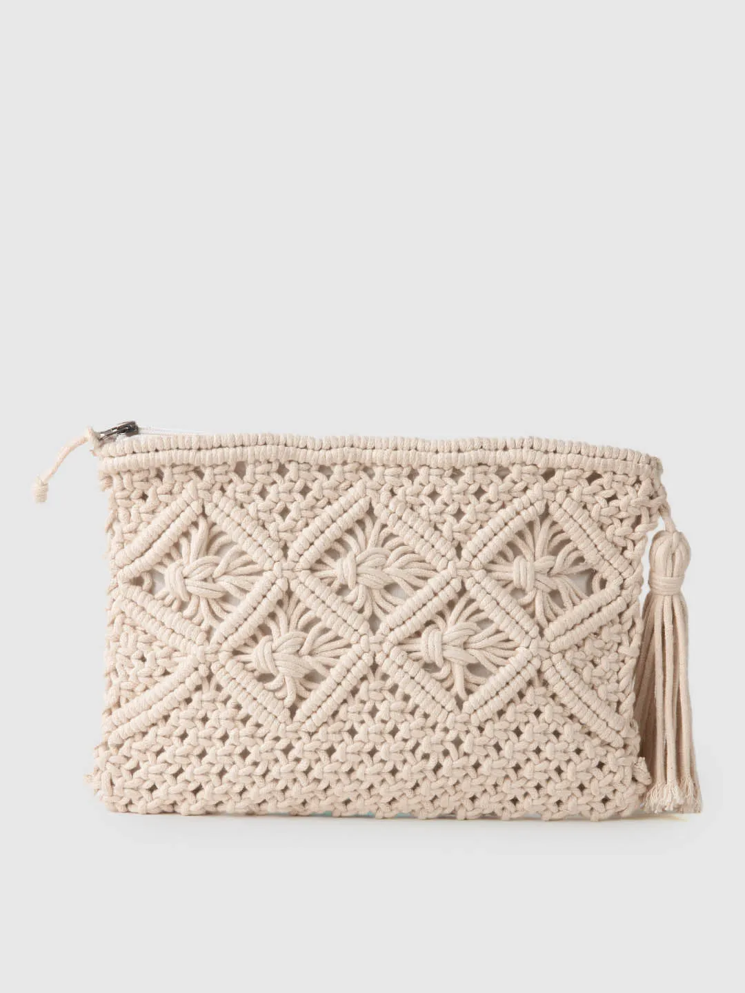 Natural Crochet Zip Top Clutch