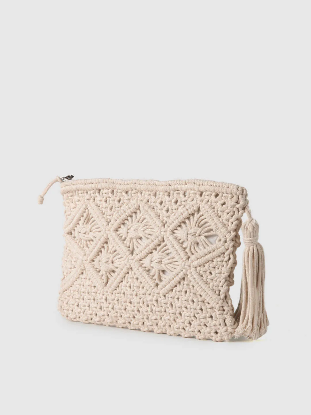 Natural Crochet Zip Top Clutch