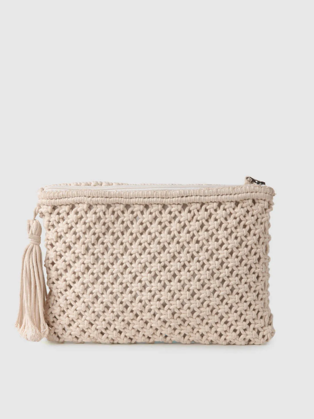 Natural Crochet Zip Top Clutch