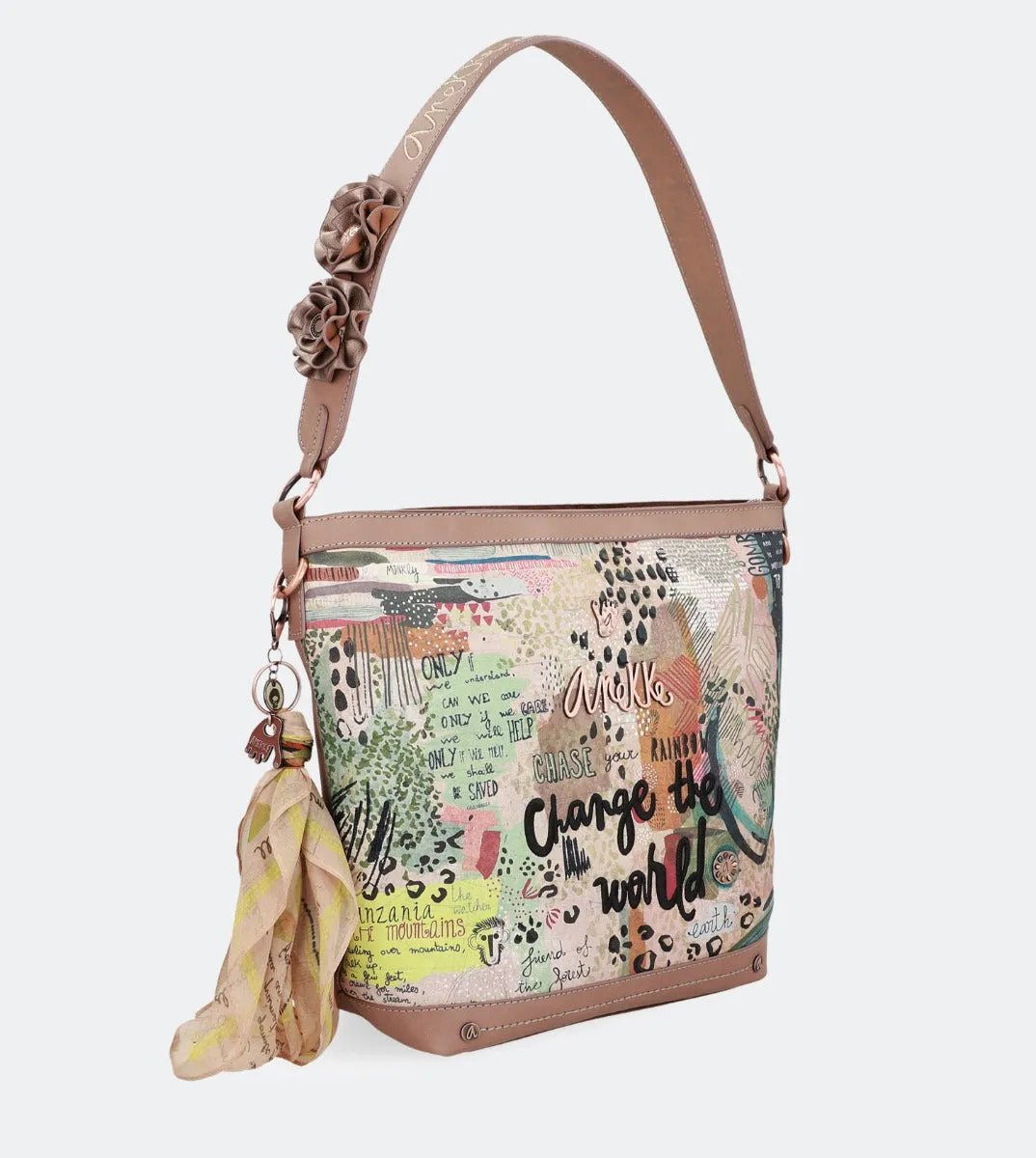 Nature crossbody bag with a floral strap