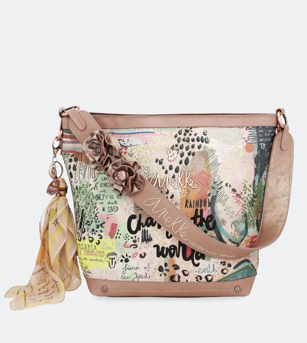 Nature crossbody bag with a floral strap