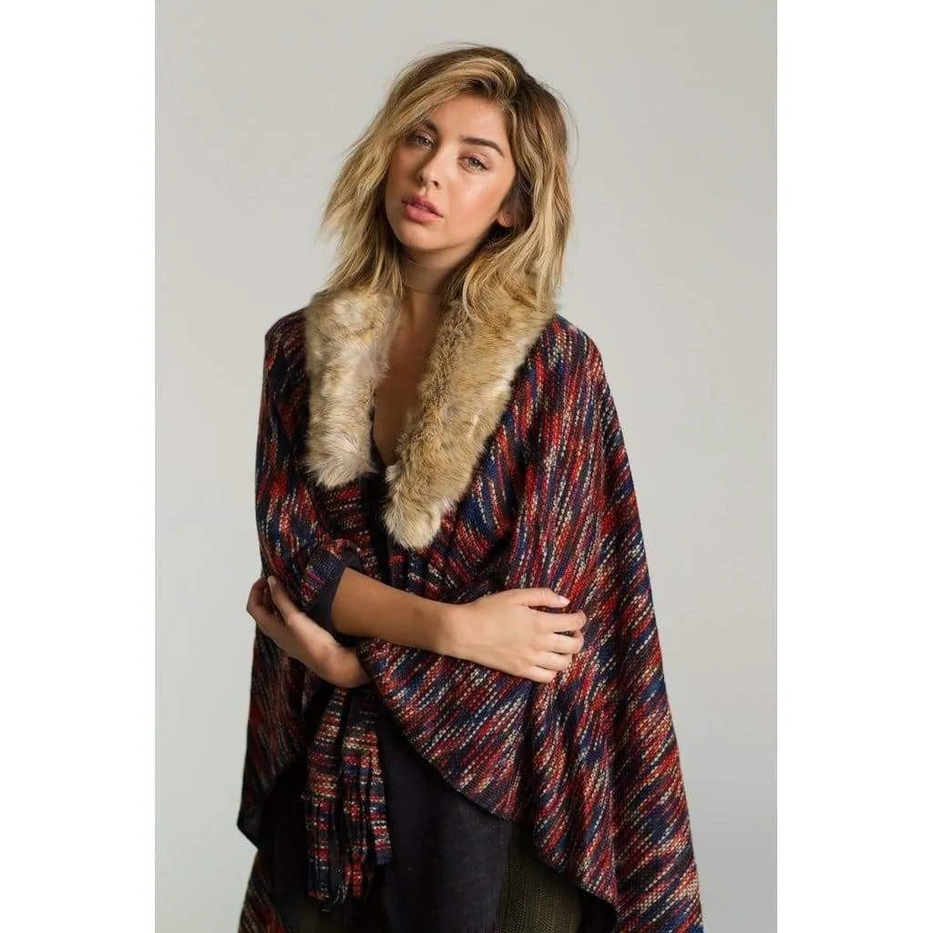 On The Hunt Poncho with Faux Fur Collar