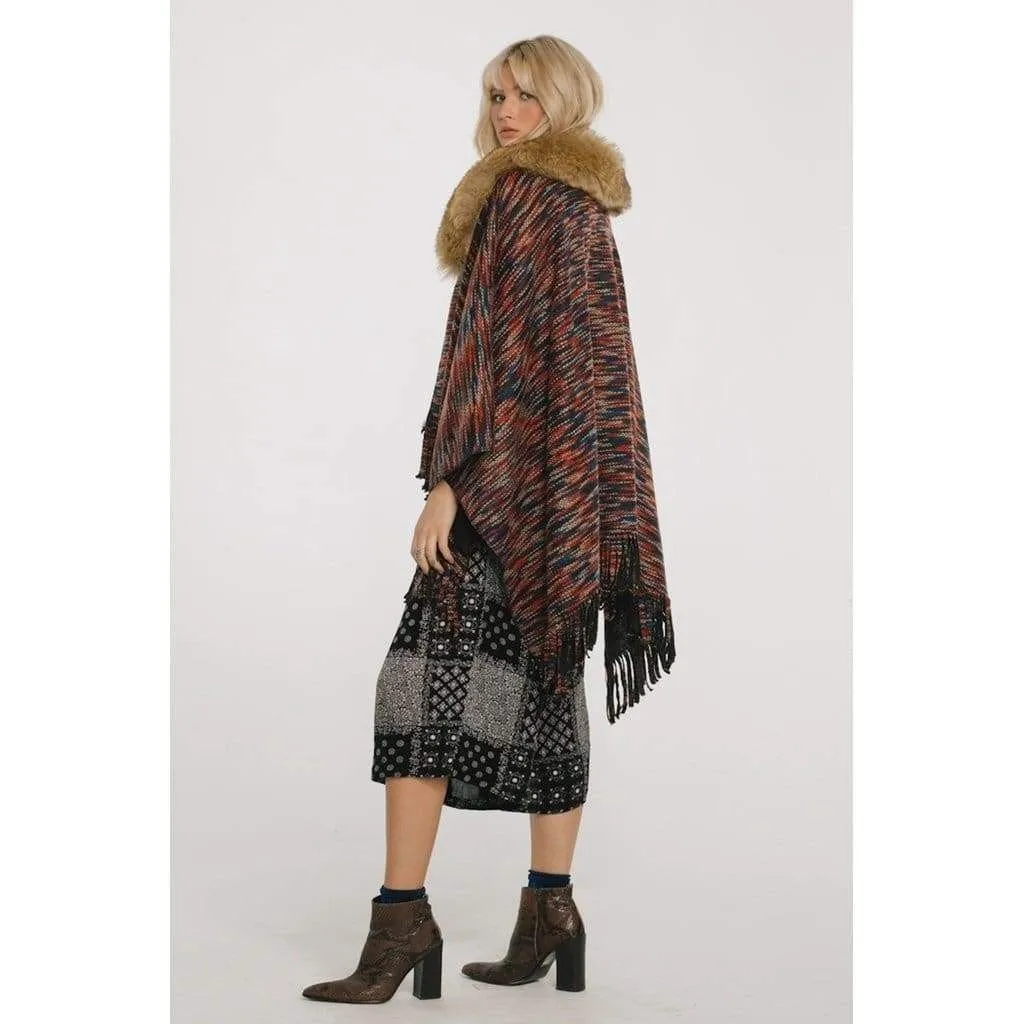 On The Hunt Poncho with Faux Fur Collar