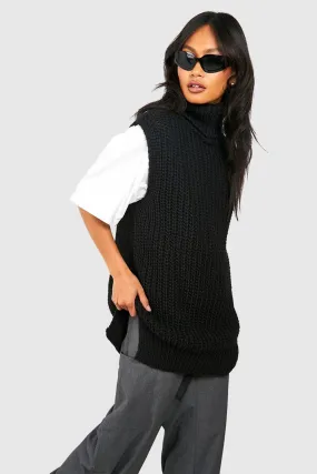 Oversized Chunky Knit Turtleneck Sleeveless Tank Top