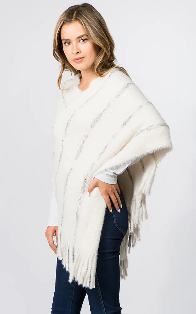 PA99B4 Eyelash Striped Design Poncho w/Fringes