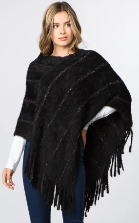 PA99B4 Eyelash Striped Design Poncho w/Fringes