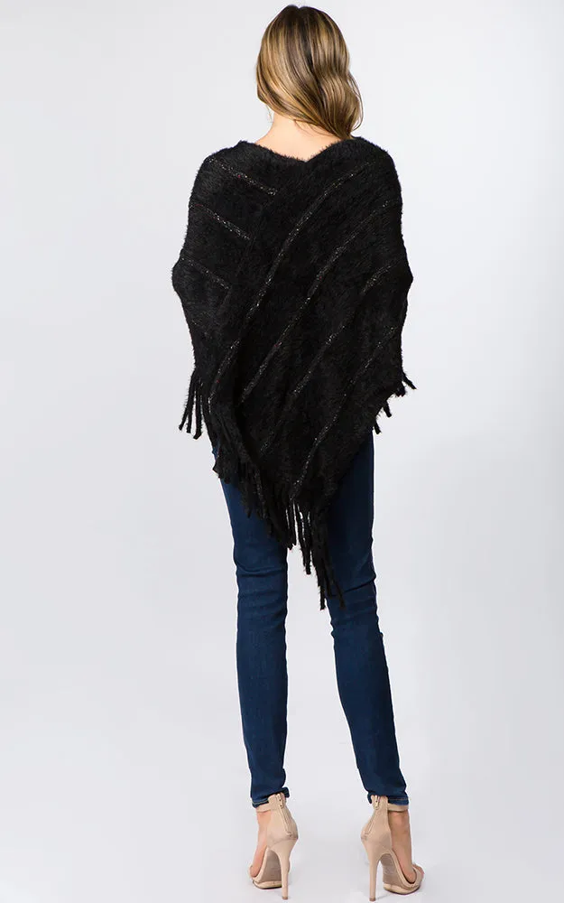 PA99B4 Eyelash Striped Design Poncho w/Fringes