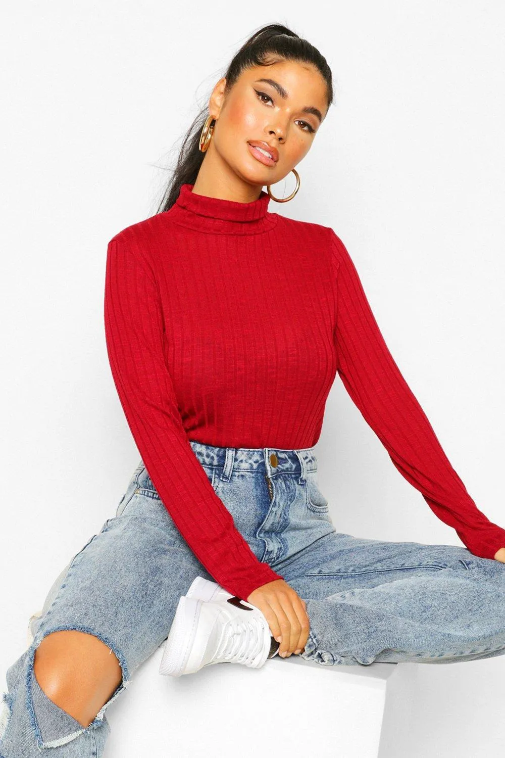 Petite Soft Knit Rib Turtleneck Top